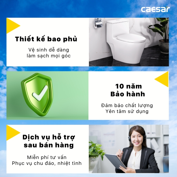 Bồn cầu 2 khối nắp cơ Caesar CD1325/TAF060