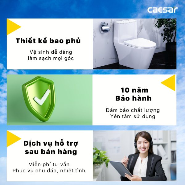 Bồn cầu 2 khối nắp cơ Caesar CD1338/TAF060
