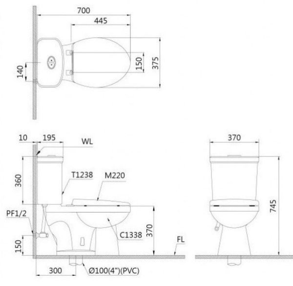 Bồn cầu 2 khối nắp cơ Caesar CD1338/TAF060