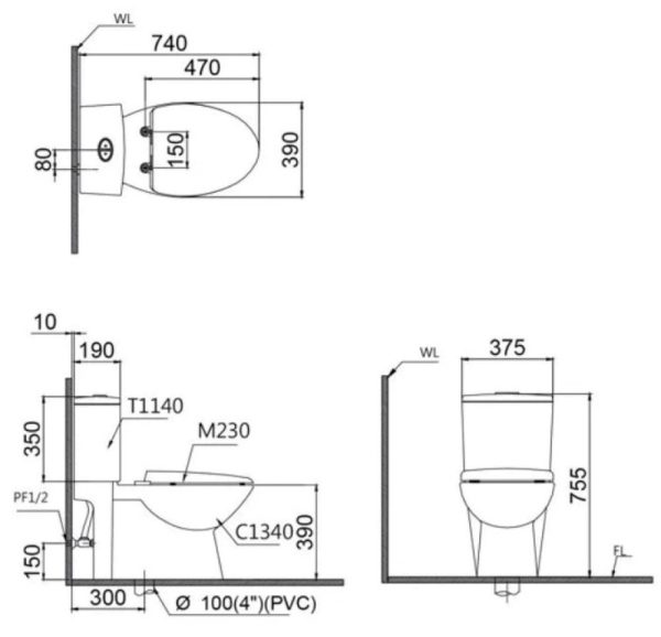 Bồn cầu 2 khối nắp điện tử Caesar CD1340/TAF512H
