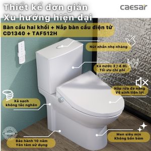 Bồn cầu 2 khối nắp điện tử Caesar CD1340/TAF512H