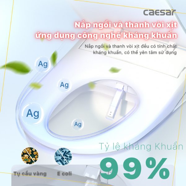 Bồn cầu 2 khối nắp điện tử Caesar CD1340/TAF710H