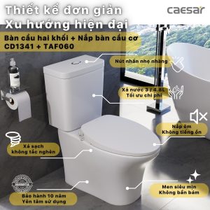 Bồn cầu 2 khối Caesar nắp cơ CD1341/TAF060
