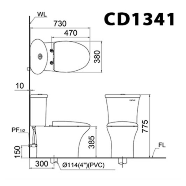 Bồn cầu 2 khối nắp điện tử Caesar CD1341/TAF610H