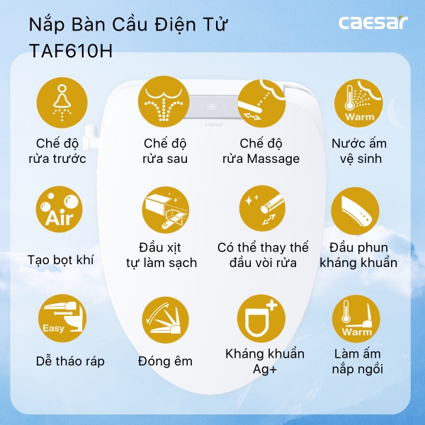 Bồn cầu 2 khối nắp điện tử Caesar CD1341/TAF610H