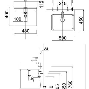 Bản vẽ kỹ thuật Tủ lavabo Caesar EH05253AWV