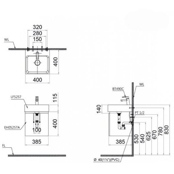 Tủ lavabo Caesar EH05257ATGV