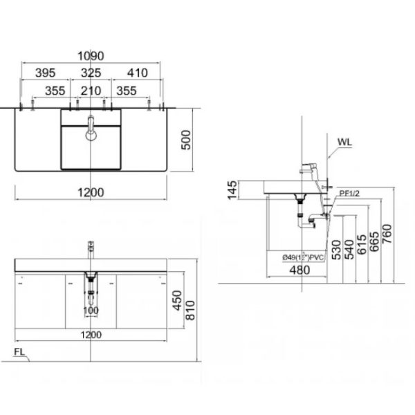 Bản vẽ kỹ thuật Tủ lavabo Caesar EH05388AV
