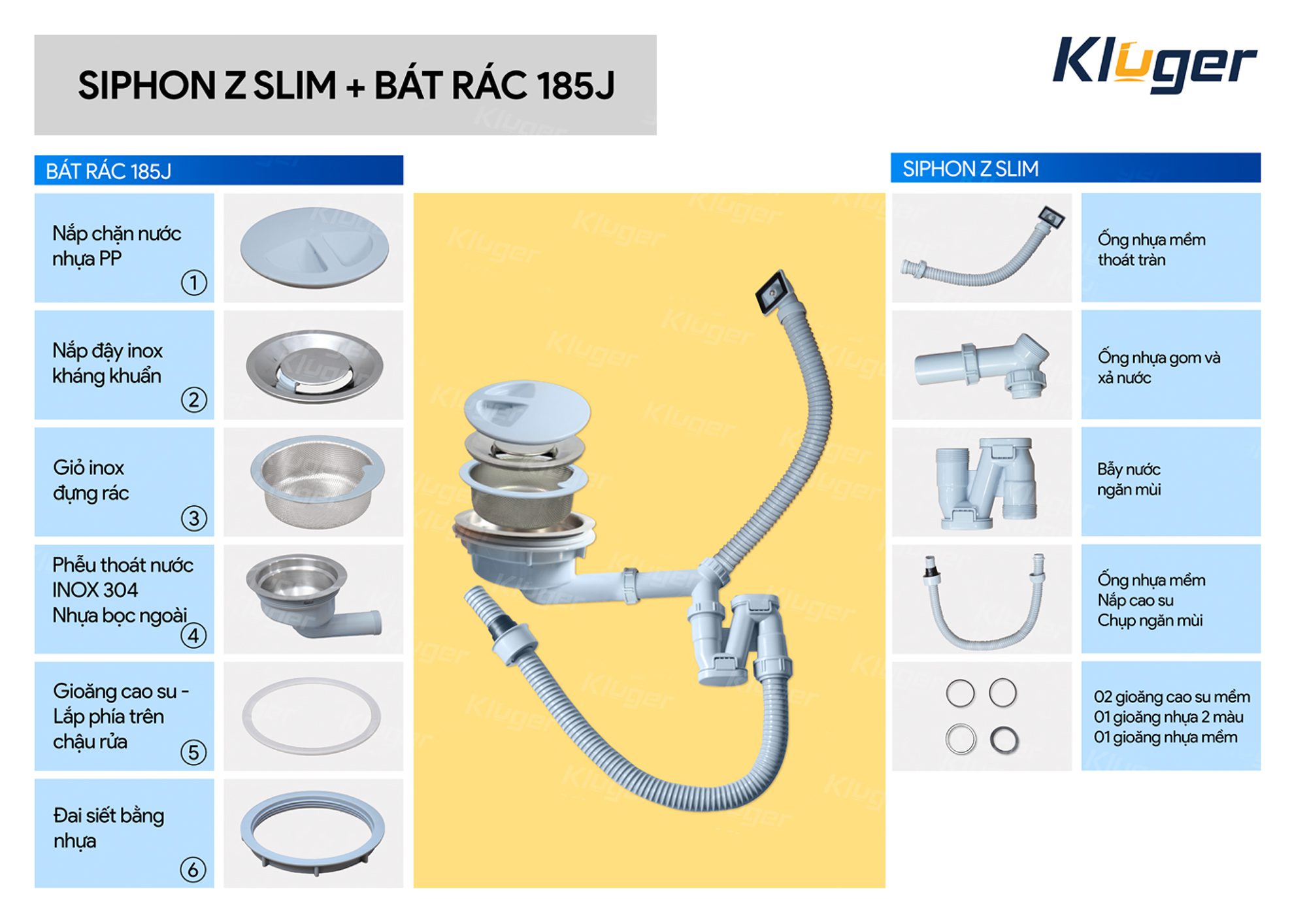 Siphon chậu rửa bát 1 hố Kluger Z – SLIM