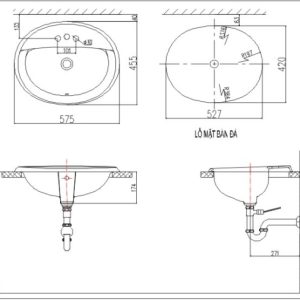 Bản vẽ kỹ thuật Chậu rửa lavabo âm bàn INAX L-2395VEC