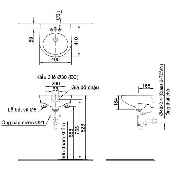 Chậu lavabo Inax L-282VEC treo tường