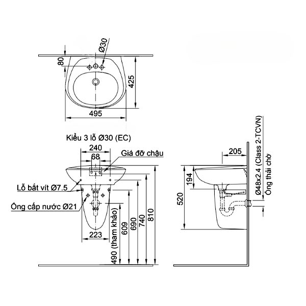 Chậu lavabo Inax L-284VEC treo tường