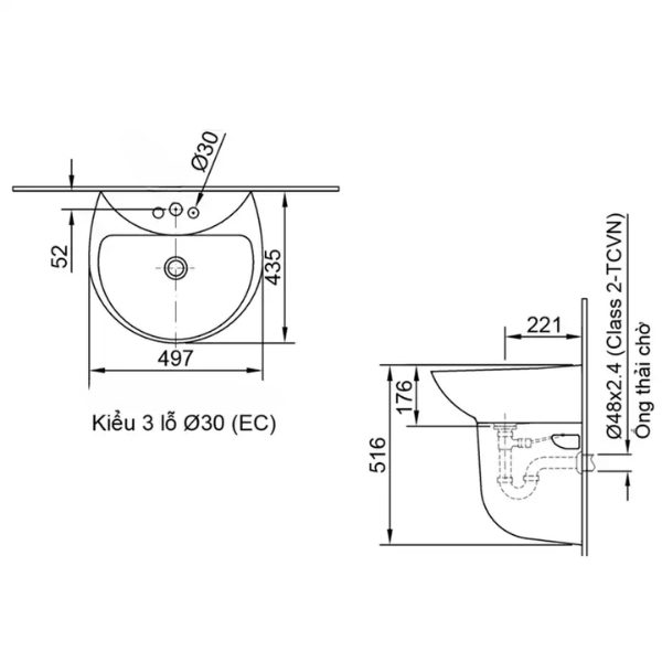 Chậu lavabo Inax L-285VEC treo tường
