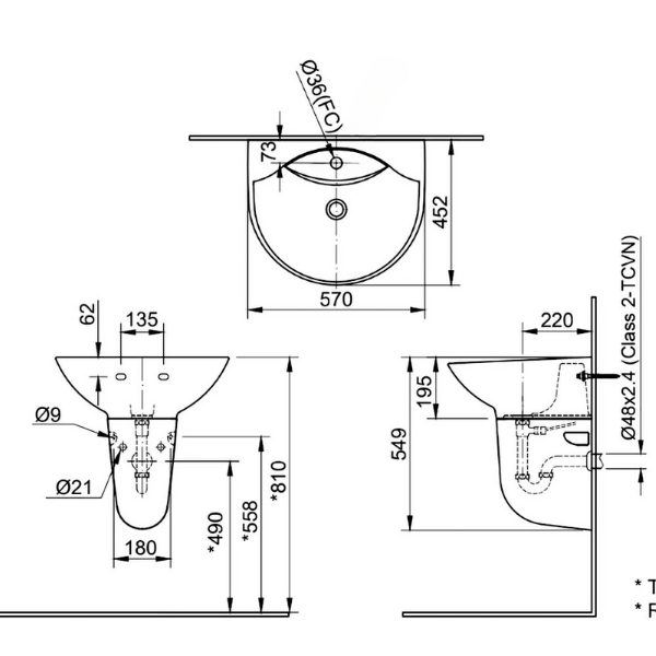 Chậu lavabo Inax L-288VFC treo tường