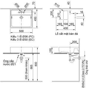 Bản vẽ kỹ thuật Chậu rửa lavabo đặt bàn INAX L-293VEC