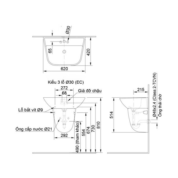 Chậu lavabo Inax L-297VEC treo tường