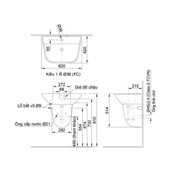 Chậu lavabo Inax L-297VFC treo tường