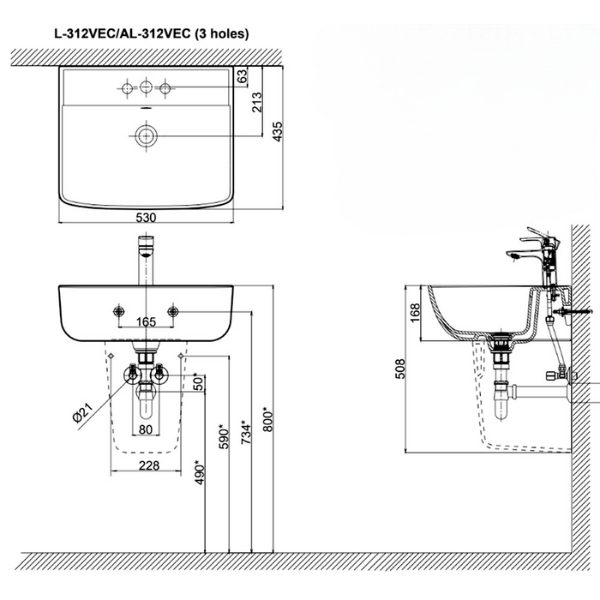Chậu lavabo Inax L-312VEC treo tường