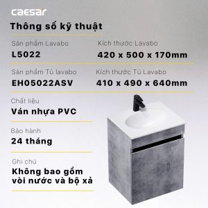 Thông số kỹ thuật Bộ tủ lavabo Caesar L5022/EH05022ASV