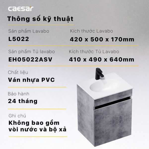 Thông số kỹ thuật Bộ tủ lavabo Caesar L5022/EH05022ASV