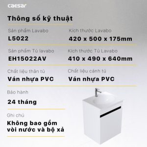 Thông số kỹ thuật Bộ tủ lavabo Caesar L5022/EH15022AV