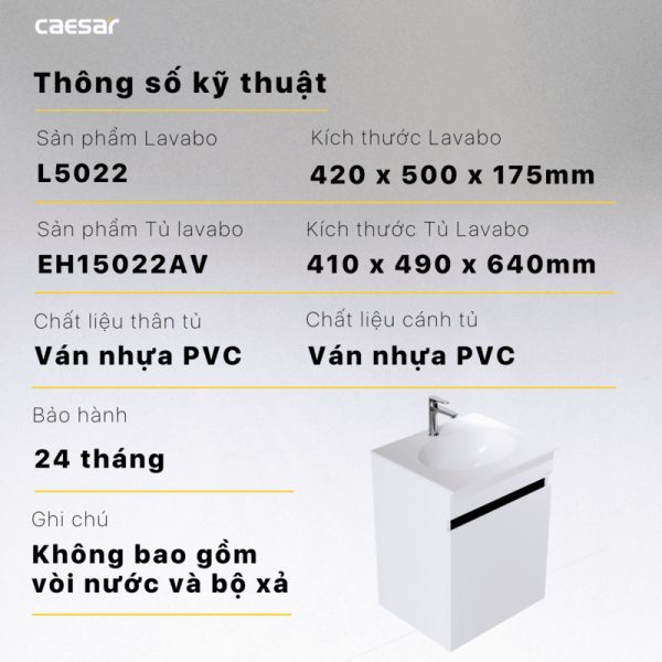 Thông số kỹ thuật Bộ tủ lavabo Caesar L5022/EH15022AV
