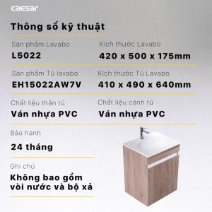 Thông số kỹ thuật Bộ tủ lavabo Caesar L5022/EH15022AW7V