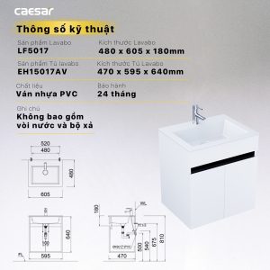 Thông số kỹ thuật Bộ tủ lavabo Caesar LF5017/EH15017AV