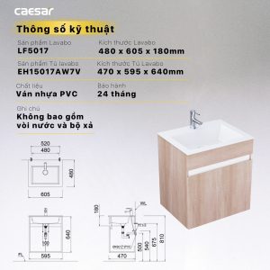 Thông số kỹ thuật Bộ tủ lavabo Caesar LF5017/EH15017AW7V