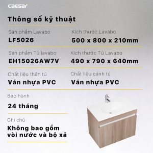 Thông số kỹ thuật Bộ tủ lavabo Caesar LF5026/EH15026AW7V
