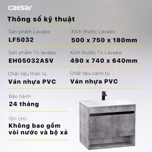 Thông số kỹ thuật Bộ tủ lavabo Caesar LF5032/EH05032ASV