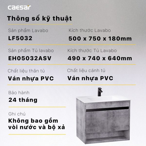 Thông số kỹ thuật Bộ tủ lavabo Caesar LF5032/EH05032ASV