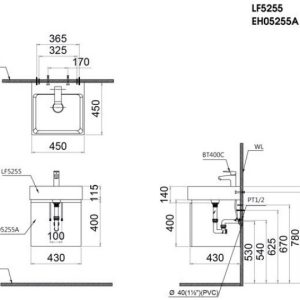 Bản vẽ kỹ thuật Bộ tủ lavabo Caesar LF5255/EH05255ATGV