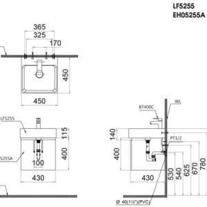 Bản vẽ kỹ thuật Bộ tủ lavabo Caesar LF5255/EH05255AWV