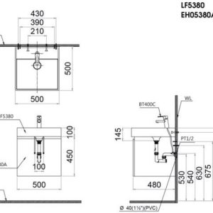Bản vẽ kỹ thuật Bộ tủ lavabo Caesar LF5380/EH05380AV
