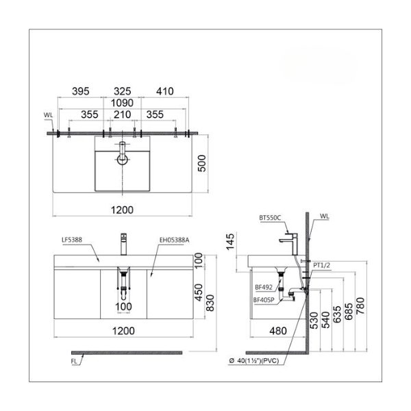 Bộ tủ lavabo Caesar LF5388/EH05388AV