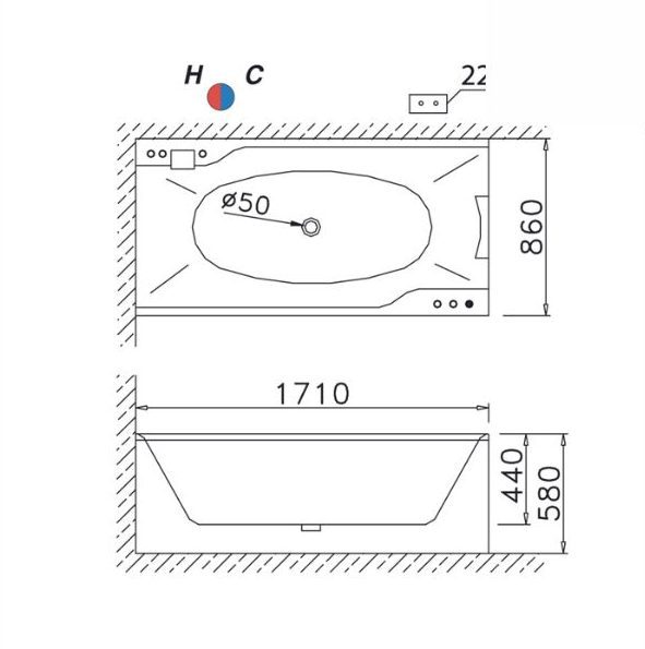 Bồn tắm massage Caesar xây không chân không yếm MT0870A