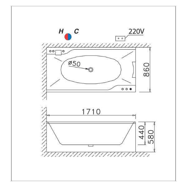 Bồn tắm massage Caesar chân yếm MT0870L(R)