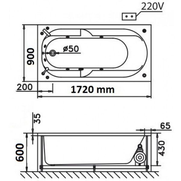 Bồn tắm massage Caesar xây không chân không yếm MT211L(R)A