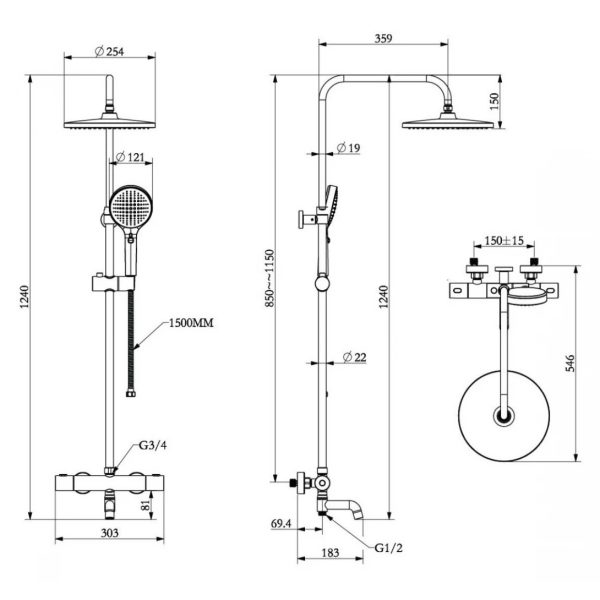 Bản vẽ kỹ thuật Sen tắm cây nhiệt độ Caesar tự động NEW S1038S