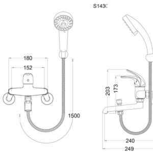 Bản vẽ kỹ thuật Sen tắm Caesar nóng lạnh S143C