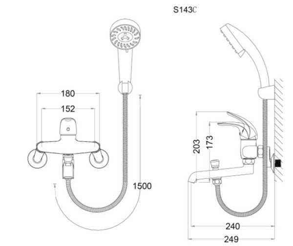 Bản vẽ kỹ thuật Sen tắm Caesar nóng lạnh S143C