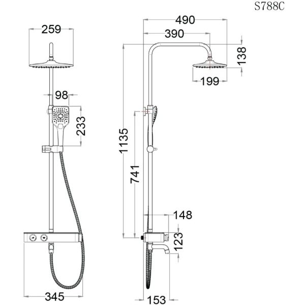 Bản vẽ kỹ thuật sen tắm cây nhiệt độ Caesar tự động S788CB