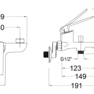 Bản vẽ kỹ thuật Sen tắm Caesar nóng lạnh S823C