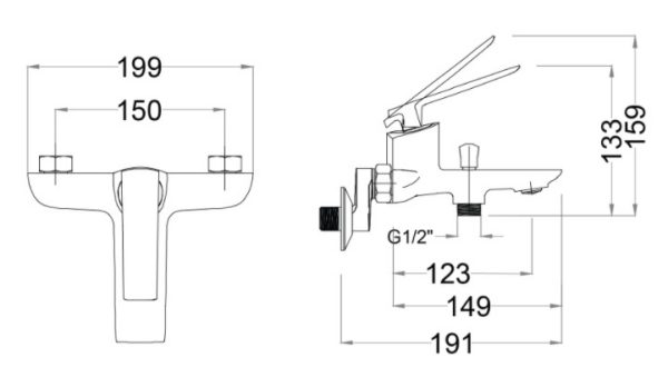 Bản vẽ kỹ thuật Sen tắm Caesar nóng lạnh S823C