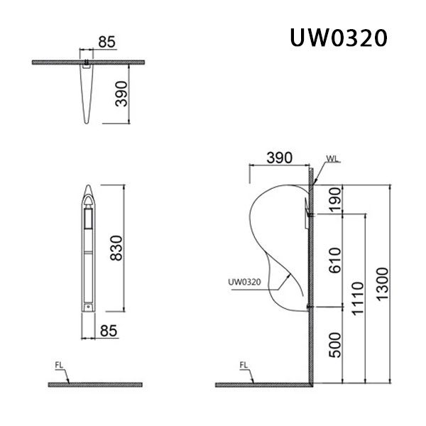 Vách ngăn bệ tiểu Caesar UW0320