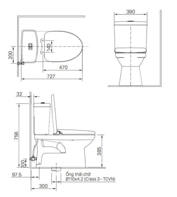 Bồn cầu nắp rửa cơ Inax C-504A+CW-S32VN-1