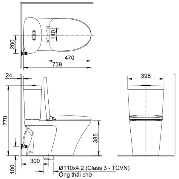 Bồn cầu 2 khối nắp rửa cơ INAX C-700A + CW-S15VN