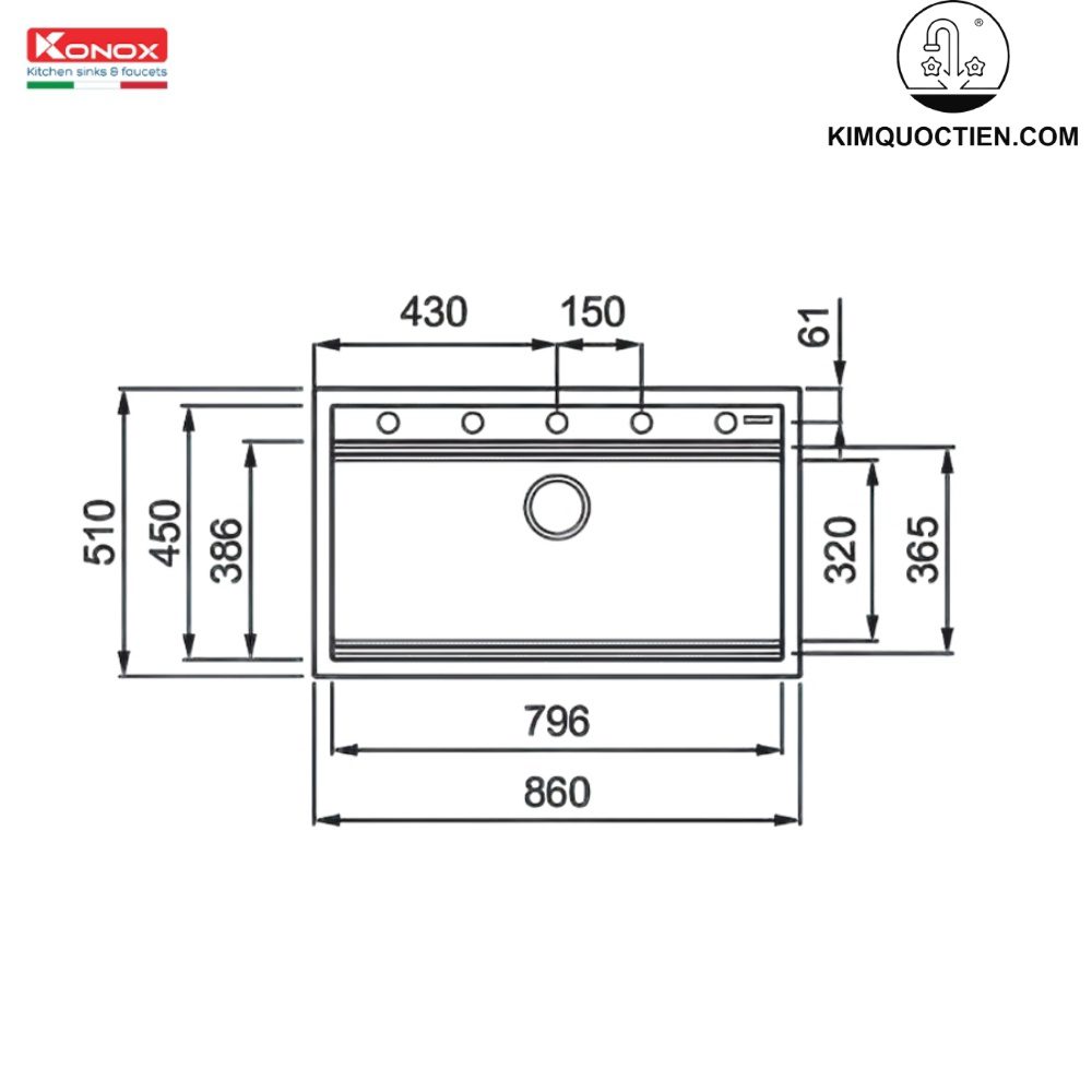 Chậu rửa bát đá Granite Sink Terra 860S Grey