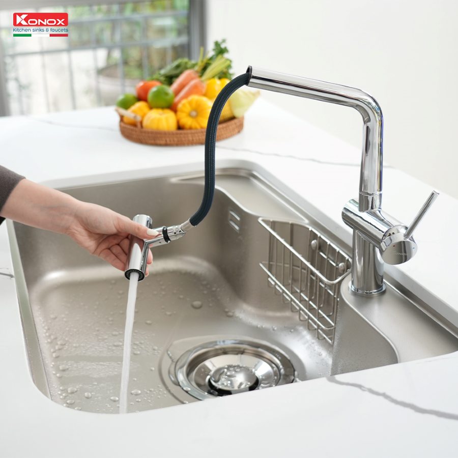 Vòi rửa bát dây rút Volta Chrome